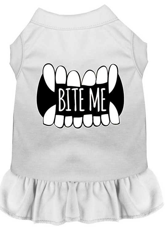 Bite Me Screen Print Dog Dress White Sm